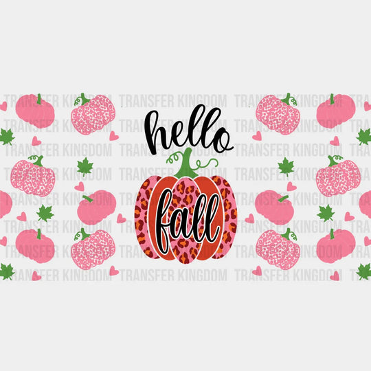 Hello Fall Pink Pumpkin - Cup Wrap Uv Sticker Permanent Dtf Decal