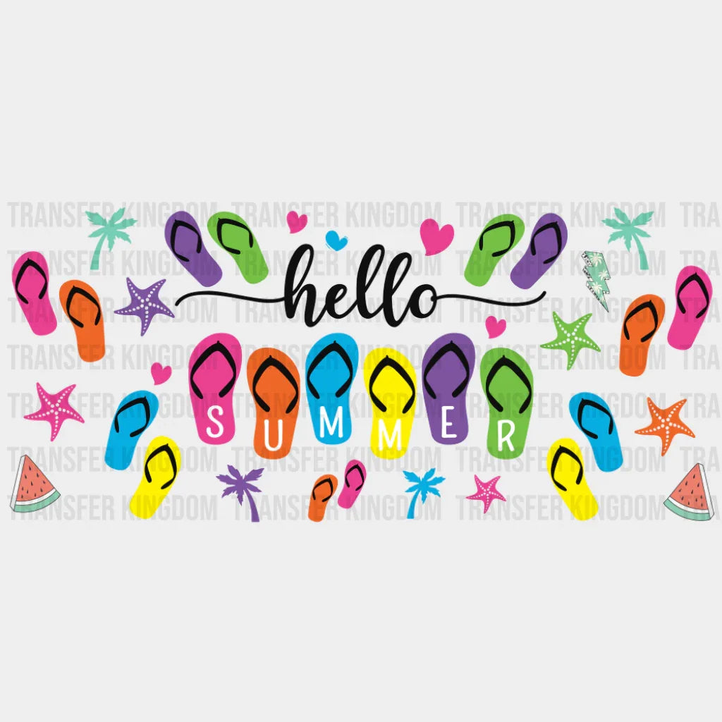 Hello Summer Colorful Flip Flops - Summer Cup Wrap UV Sticker Permanent UV DTF Decal UVDTF