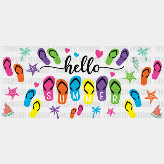Hello Summer Colorful Flip Flops - Summer Cup Wrap UV Sticker Permanent UV DTF Decal UVDTF