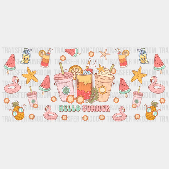 Hello Summer Drinks - Summer Cup Wrap UV Sticker Permanent UV DTF Decal UVDTF