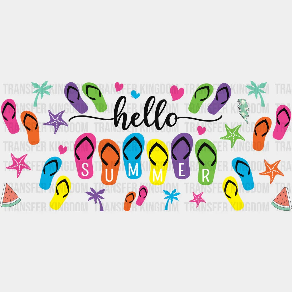 Hello Summer Flip Flops - Cup Wrap Uv Sticker Permanent Dtf Decal