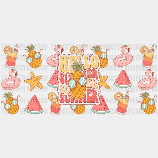 Hello Summer Pineapple Glasses - Summer Cup Wrap UV Sticker Permanent UV DTF Decal UVDTF