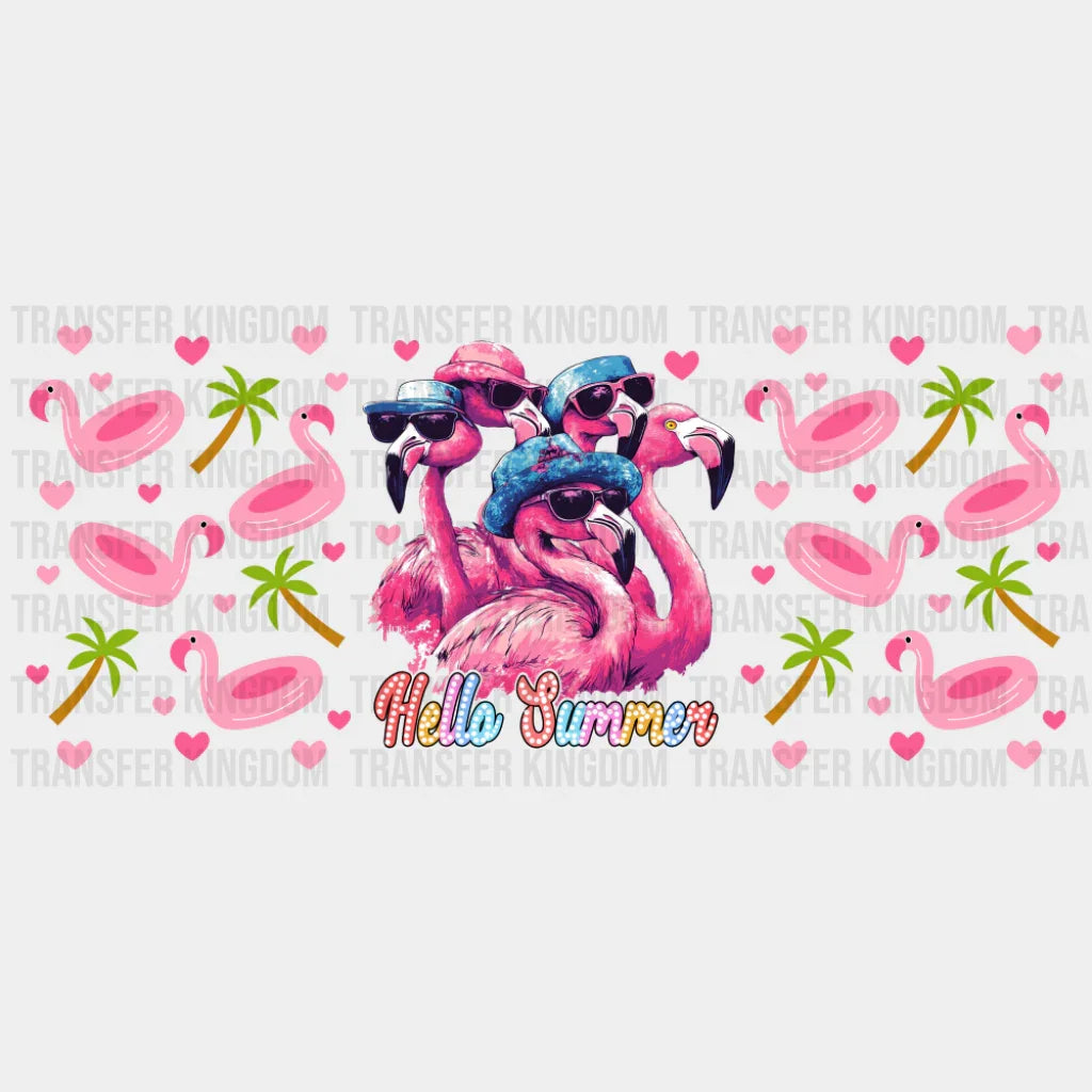 Hello Summer Pink Flamingos - Summer Cup Wrap UV Sticker Permanent UV DTF Decal UVDTF