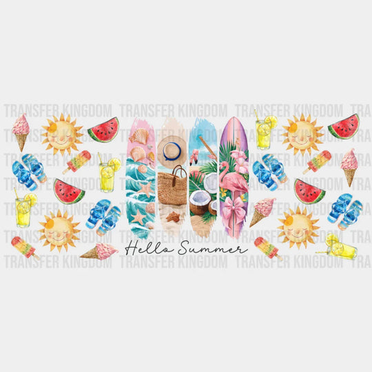 Hello Summer Surf Boards - Summer Cup Wrap UV Sticker Permanent UV DTF Decal UVDTF