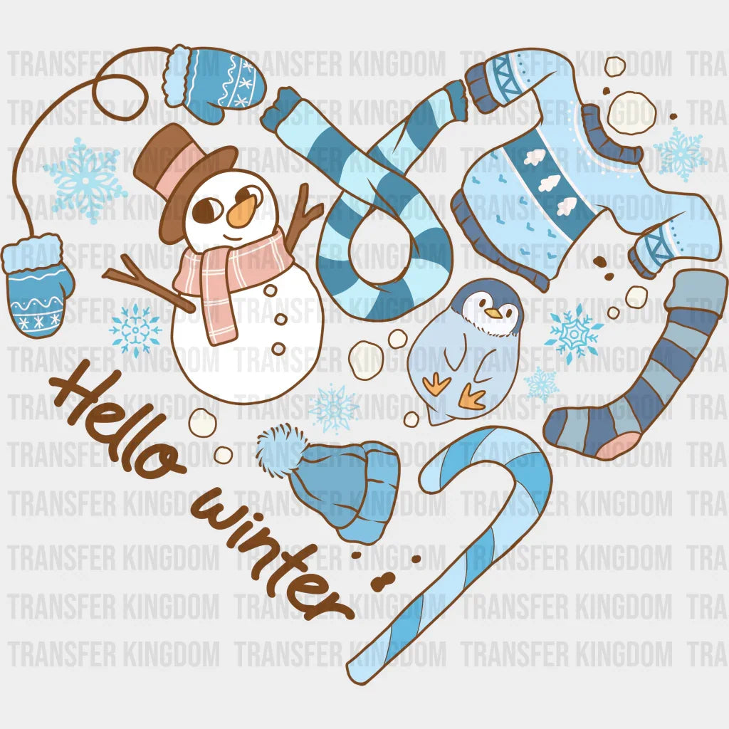 Hello Winter Heart Design - Iron On Dtf Transfer
