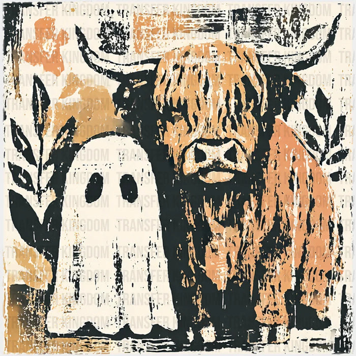 Highland Cattle & Ghost - Halloween DTF Transfer