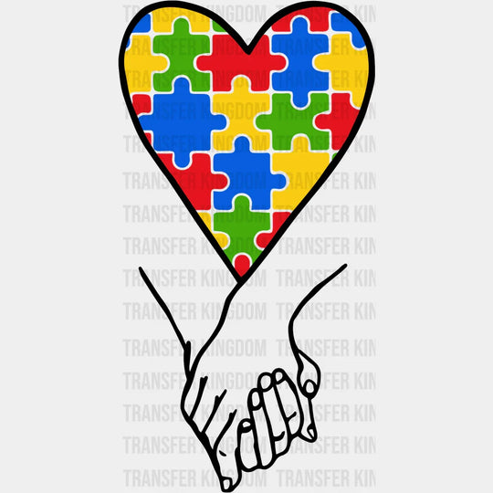 Holding Hands Autism Heart Shape Design - DTF heat transfer - Transfer Kingdom