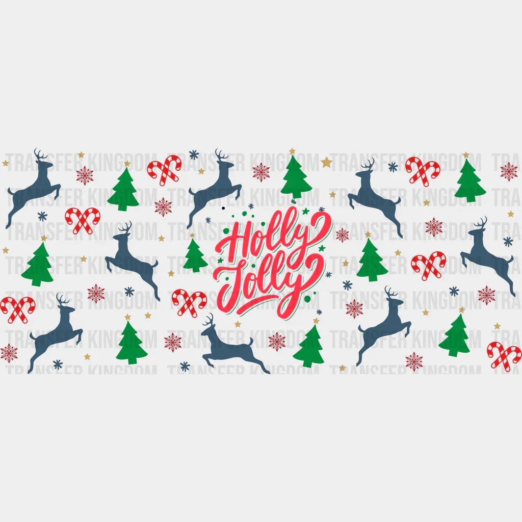 Holly Jolly Design - Christmas Cup Wrap Uv Sticker Permanent Dtf Decal