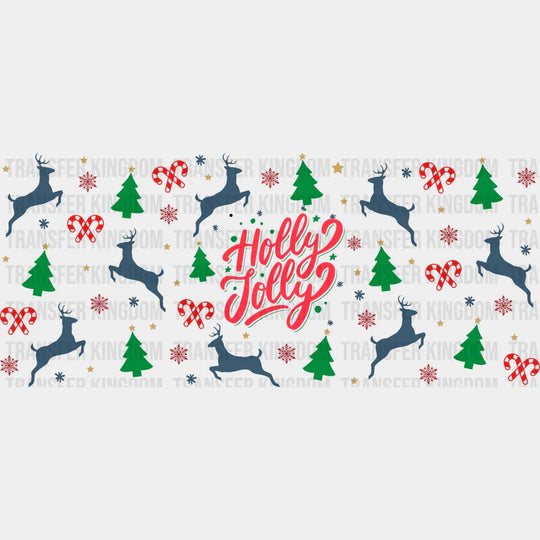 Holly Jolly Design - Christmas Cup Wrap Uv Sticker Permanent Dtf Decal