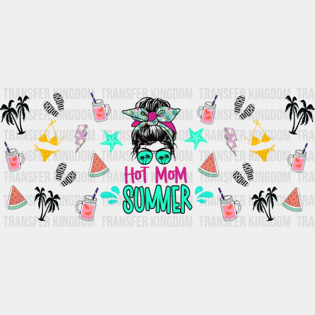 Hot Mom Summer Pink & Teal - Summer Cup Wrap UV Sticker Permanent UV DTF Decal UVDTF