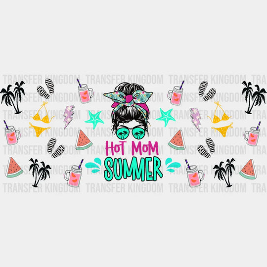 Hot Mom Summer Pink & Teal - Summer Cup Wrap UV Sticker Permanent UV DTF Decal UVDTF