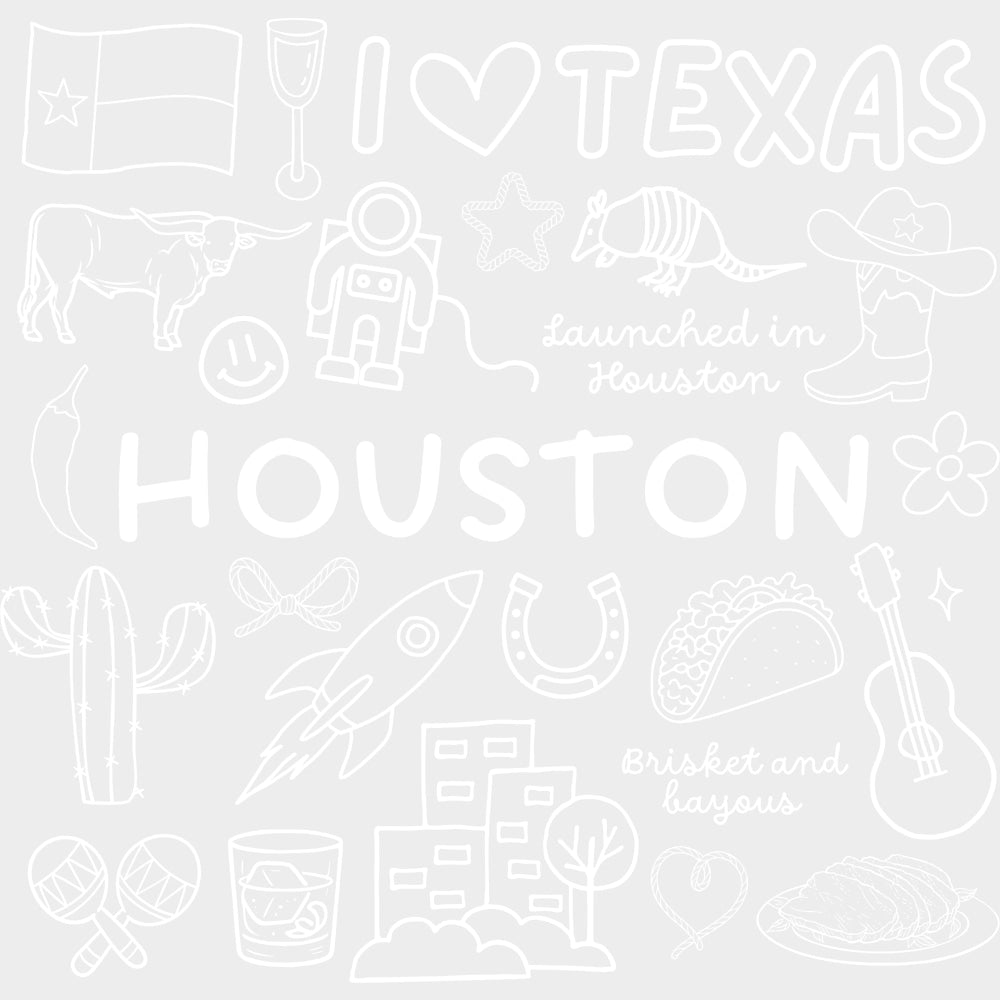 Houston B&W Doodles - States & Cities DTF Transfers Adult Unisex - S & M (10’’) / Light Color Design (See Imaging)