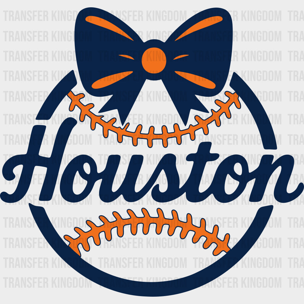 Houston Baseball Ribbon - States & Cities DTF Transfers Adult Unisex - S & M (10’’) / Dark Color Design (See Imaging)