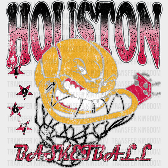 Houston Basketball - States & Cities DTF Transfers Adult Unisex - S & M (10’’) / Dark Color Design (See Imaging)