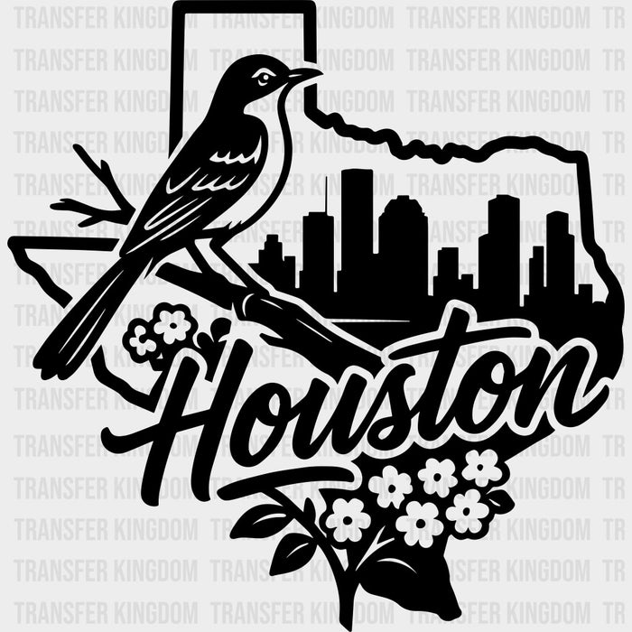 Houston Bird B&W Map - States & Cities DTF Transfers