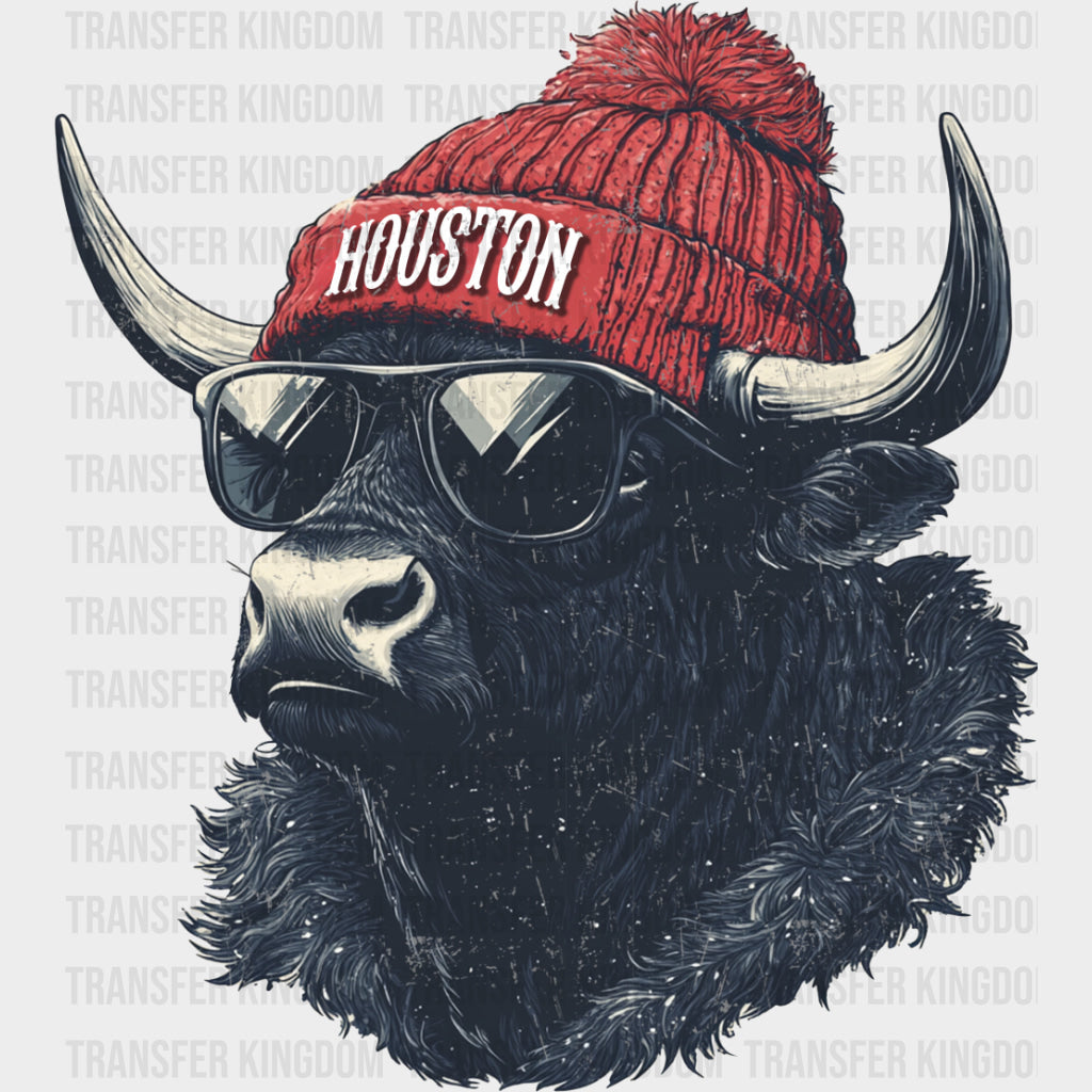Houston Bull Red Beanie - States & Cities DTF Transfers Adult Unisex - S & M (10’’) / Dark Color Design (See Imaging)