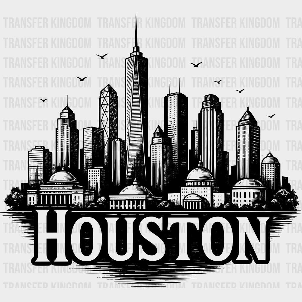 Houston City Drawing - States & Cities DTF Transfers Adult Unisex - S & M (10’’) / Dark Color Design (See Imaging)
