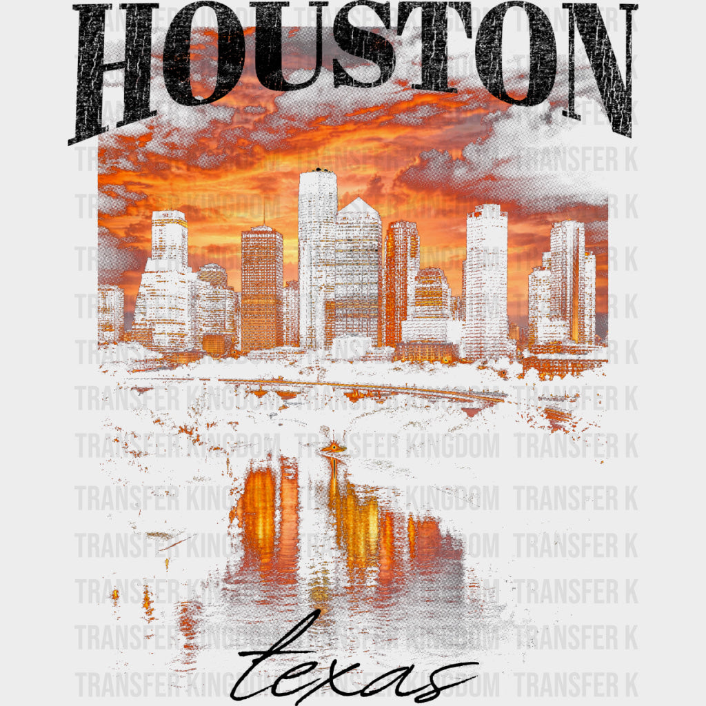 Houston Texas Sunset - States & Cities DTF Transfers Adult Unisex - S & M (10’’) / Dark Color Design (See Imaging)