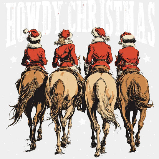Howdy Christmas B&W - Christmas DTF Transfer Adult Unisex - S & M (10’’) / Light Color Design (See Imaging)
