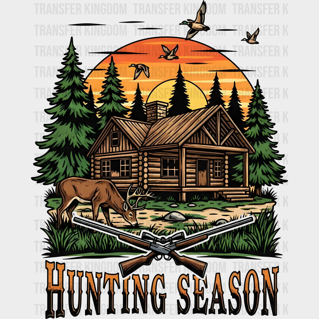 Hunting Season Cabin In The Woods - Hunting DTF Transfers Adult Unisex - S & M (10’’) / Dark Color Design (See Imaging)