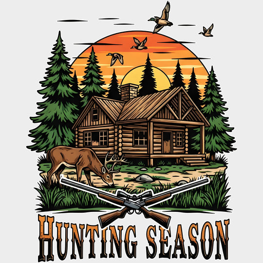 Hunting Season Cabin In The Woods - Hunting DTF Transfers Adult Unisex - S & M (10’’) / Light Color Design (See Imaging)