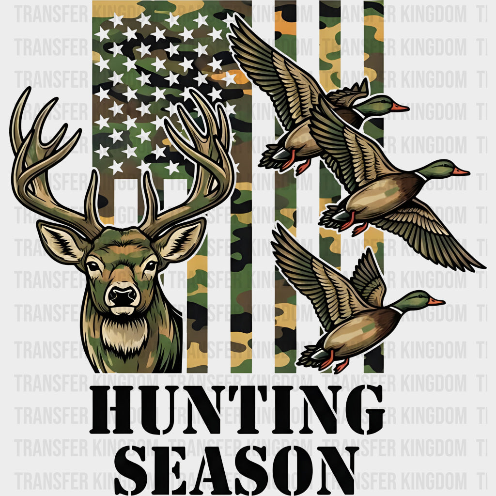 Hunting Season Camo US Flag - Hunting DTF Transfers Adult Unisex - S & M (10’’) / Dark Color Design (See Imaging)
