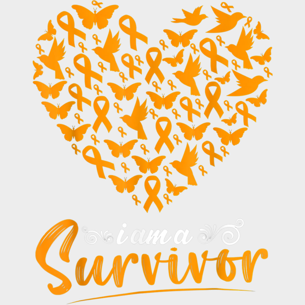 I Am A Survivor Orange Heart Ribbons & Butterflies - Leukemia DTF Transfers Adult Unisex - S & M (10’’) / Light Color
