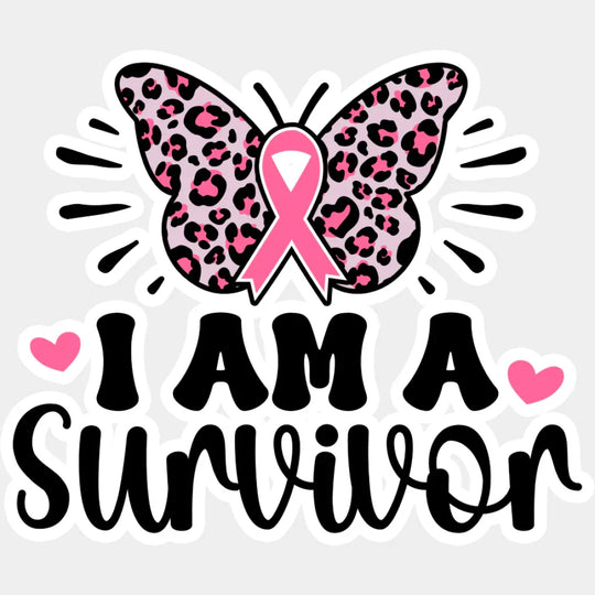 I Am A Survivor Ribbon Butterfly - Cancer DTF Transfer Unisex - S & M (10’’) Light Color Design (See Imaging)