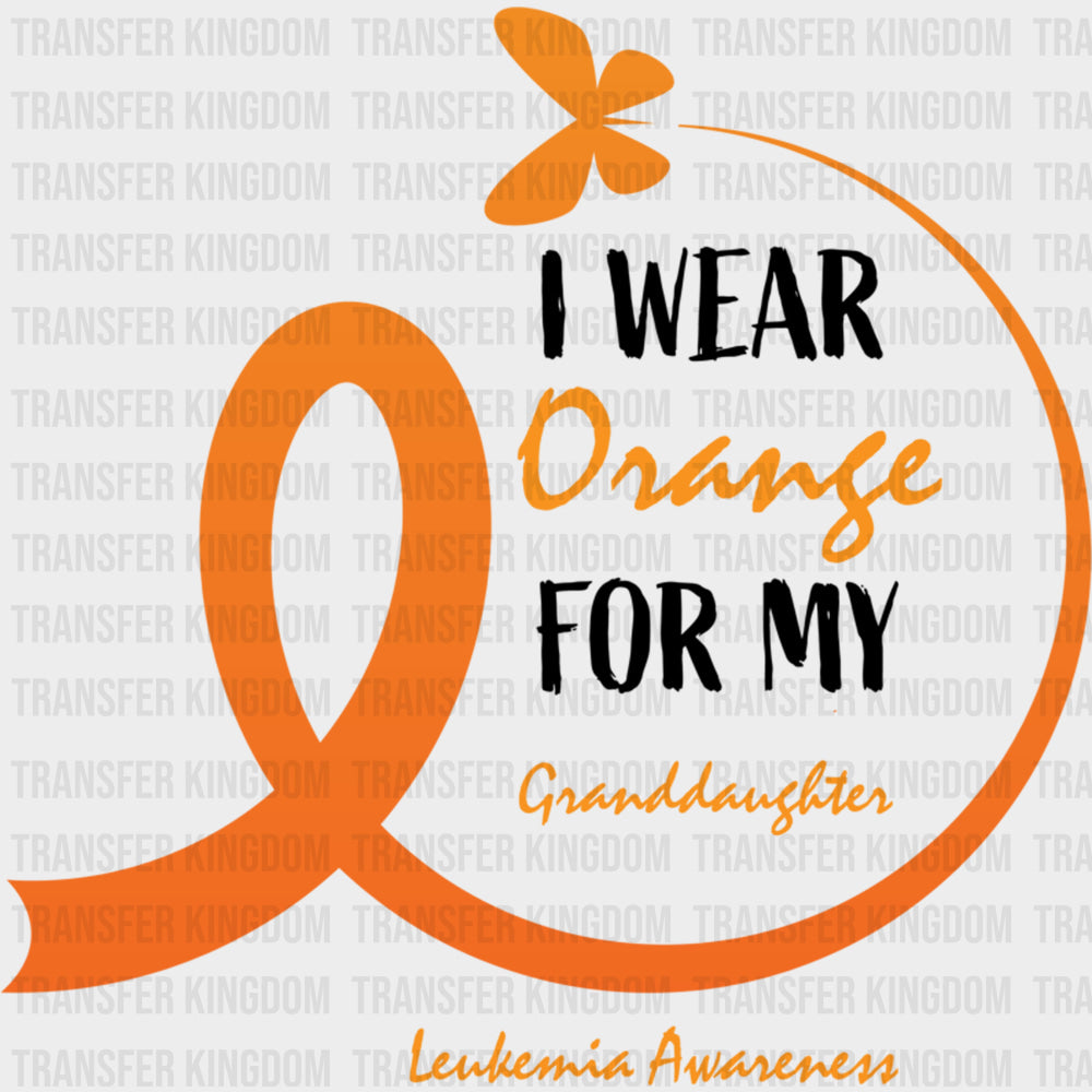 I Wear Orange For My Grand Daughter Butterfly & Ribbon - Leukemia DTF Transfers Adult Unisex - S & M (10’’) / Dark