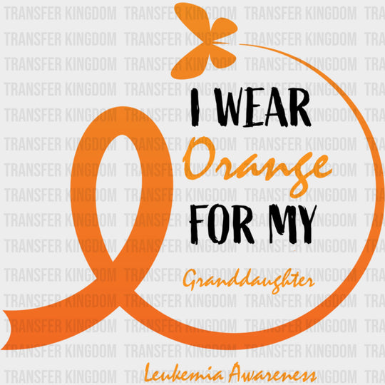 I Wear Orange For My Grand Daughter Butterfly & Ribbon - Leukemia DTF Transfers Adult Unisex - S & M (10’’) / Dark