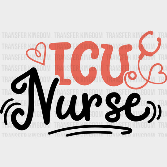 ICU Nurse Orange Heart & Stethoscope - ICU DTF Transfers Adult Unisex - S & M (10’’) / Dark Color Design (See Imaging)