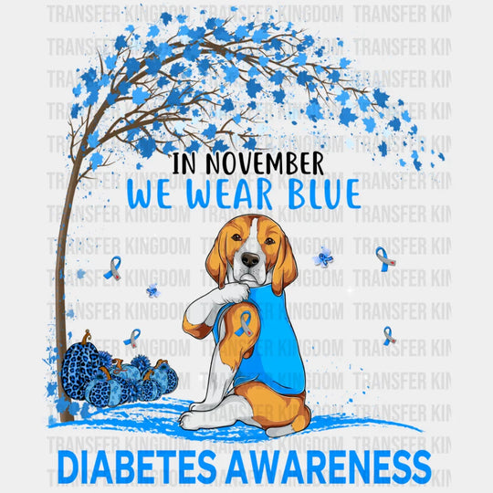 In November We Wear Blue Dog Design - Diabetes Dtf Heat Transfer Unisex S & M (10’’) / Dark
