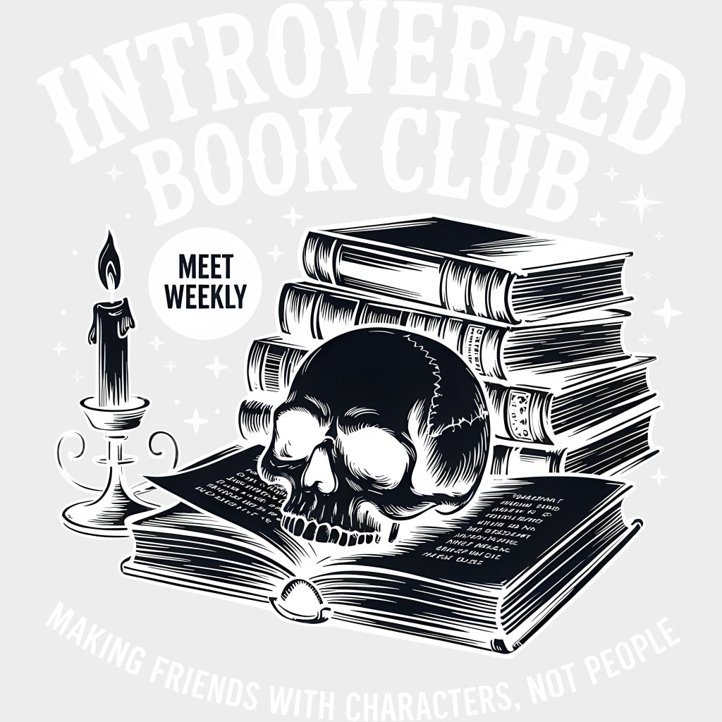 Introverted Book Club - Reading DTF Transfers Adult Unisex - S & M (10’’) / Light Color Design (See Imaging)