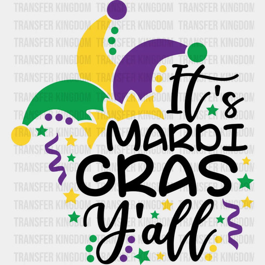 It’s Mardi Gras Y’all Jester Hat - Mardi Gras DTF Transfer Adult Unisex - S & M (10’’) / Dark Color Design (See Imaging)