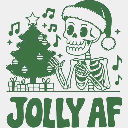 Jolly AF 4 Colors - Christmas DTF Transfer Adult Unisex - S & M (10’’) / Green Color Design (See Imaging)