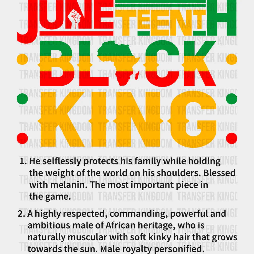 Juneteenth Black King Africa Design - Juneteenth DTF Transfer Adult Unisex - S & M (10’’) / Dark Color Design (See
