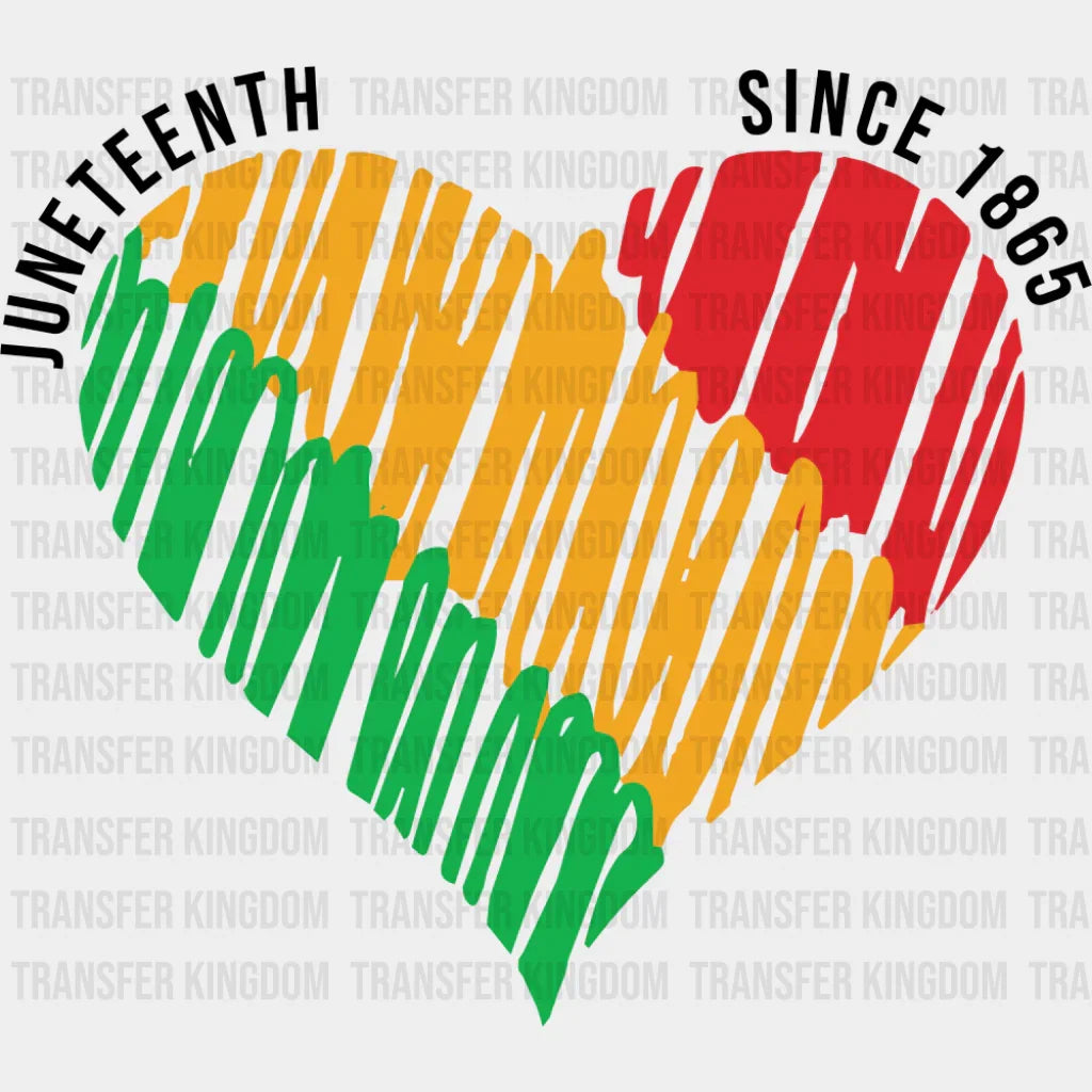 Juneteenth Green Yellow Red Heart - Juneteenth DTF Transfer Adult Unisex - S & M (10’’) / Dark Color Design (See