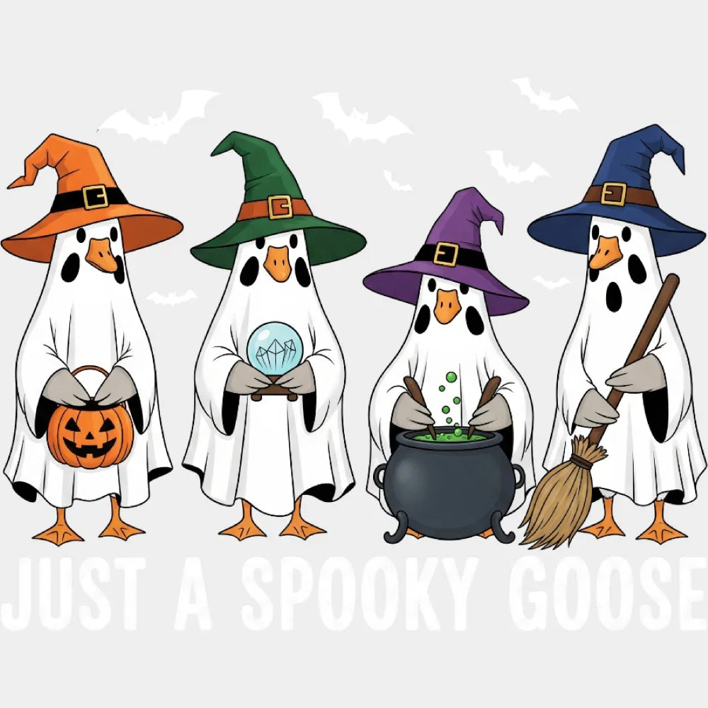 Just A Spooky Goose B&W Bats Halloween DTF Transfer Adult Unisex S & M (10’’) / Light Color Design (See Imaging)