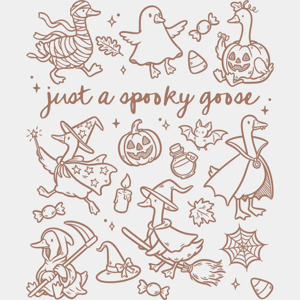 Just A Spooky Goose Black Brown and White Design Halloween DTF Transfer Adult Unisex S & M (10’’) / Brown Color Design
