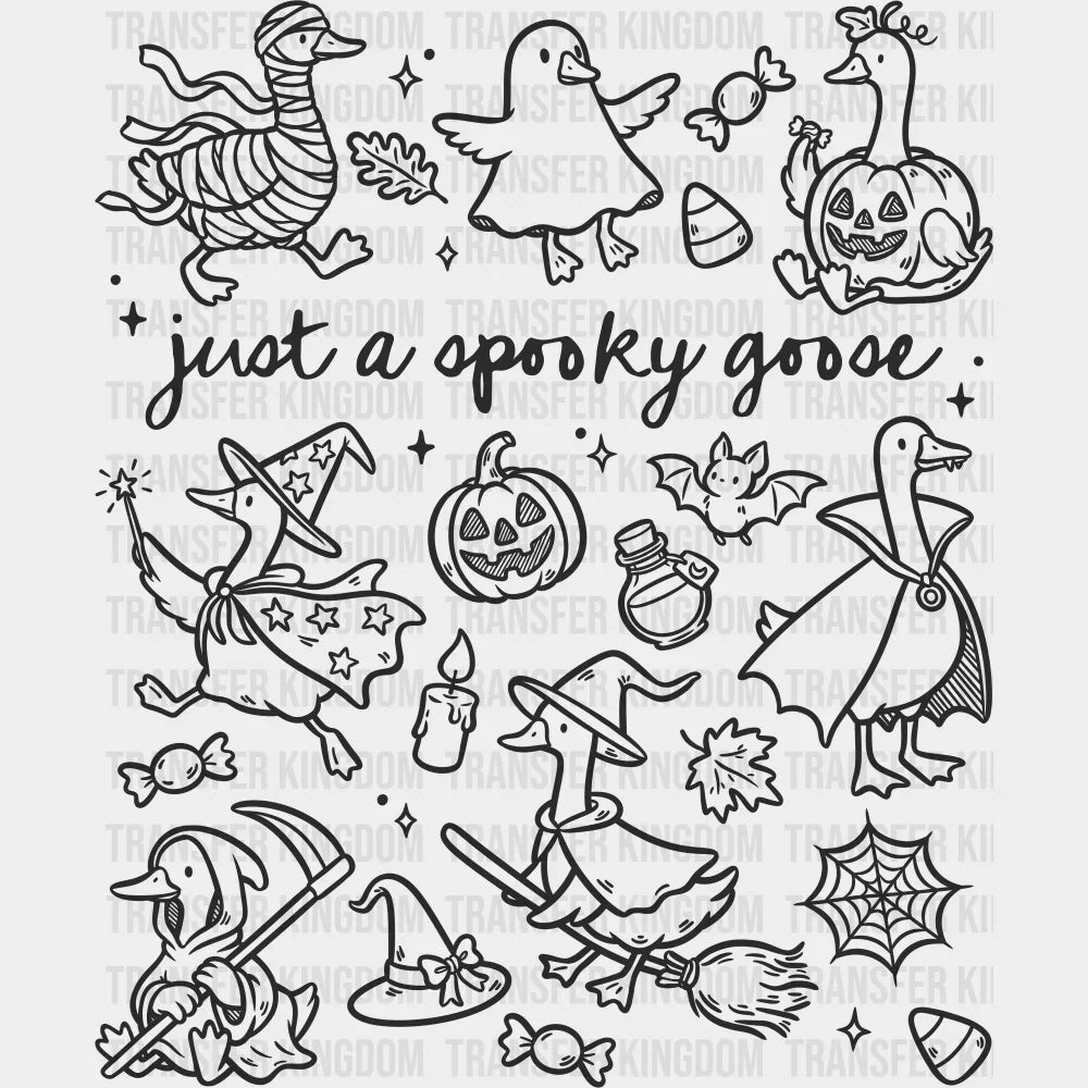 Just A Spooky Goose Black Brown and White Design Halloween DTF Transfer Adult Unisex S & M (10’’) / Dark Color Design