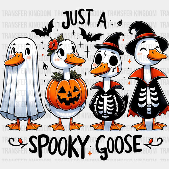 Just A Spooky Goose Black & White Design Halloween DTF Transfer Adult Unisex S & M (10’’) / Dark Color Design (See