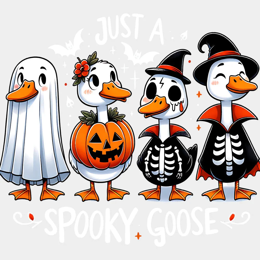 Just A Spooky Goose Black & White Design Halloween DTF Transfer Adult Unisex S & M (10’’) / Light Color Design (See
