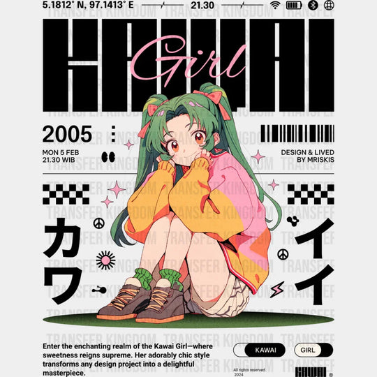 Kawai Girl - Anime Dtf Heat Transfer Unisex S & M (10’’) / Dark Color Design See Imaging