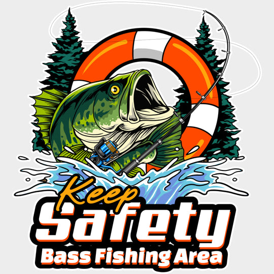 Keep Safety Bass Fishing Area - Fishing DTF Transfers Adult Unisex - S & M (10’’) / Light Color Design (See Imaging)