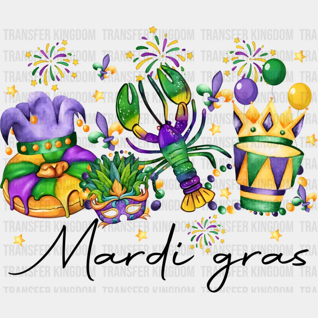 King Cake Mask Lobster - Mardi Gras DTF Transfer Adult Unisex - S & M (10’’) / Dark Color Design (See Imaging)