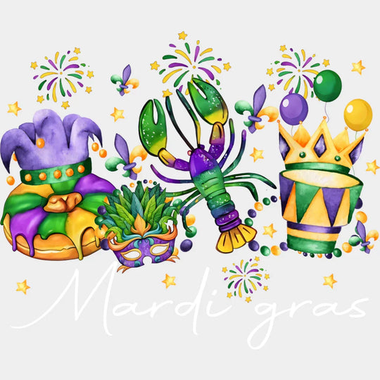 King Cake Mask Lobster - Mardi Gras DTF Transfer Adult Unisex - S & M (10’’) / Light Color Design (See Imaging)