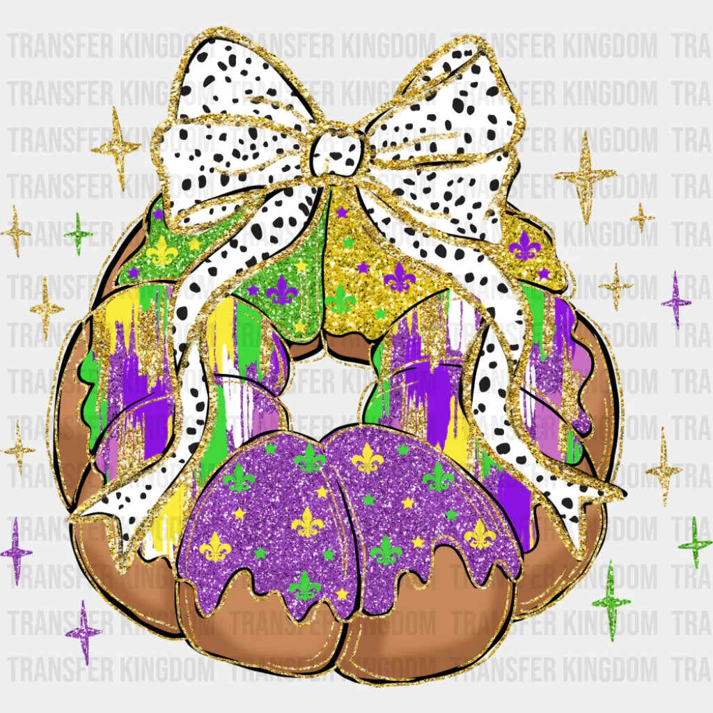King Cake Ribbon - Mardi Gras DTF Transfer Adult Unisex - S & M (10’’) / Dark Color Design (See Imaging)