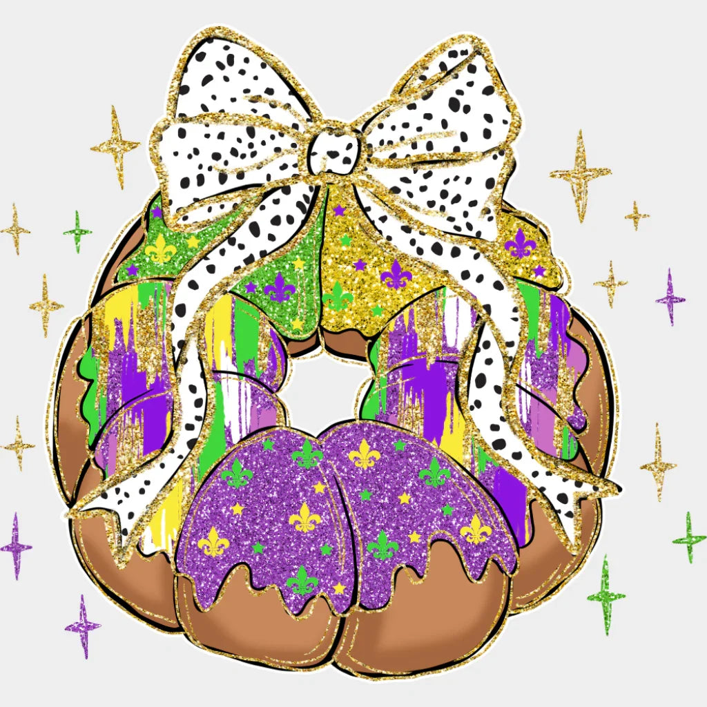King Cake Ribbon - Mardi Gras DTF Transfer Adult Unisex - S & M (10’’) / Light Color Design (See Imaging)
