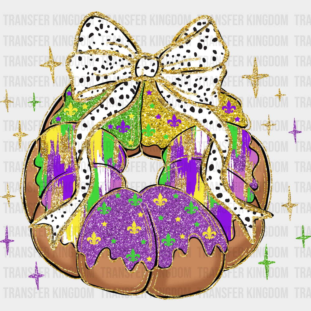 King Cake With Ribbon - Mardi Gras DTF Transfers Adult Unisex - S & M (10’’) / Dark Color Design (See Imaging)