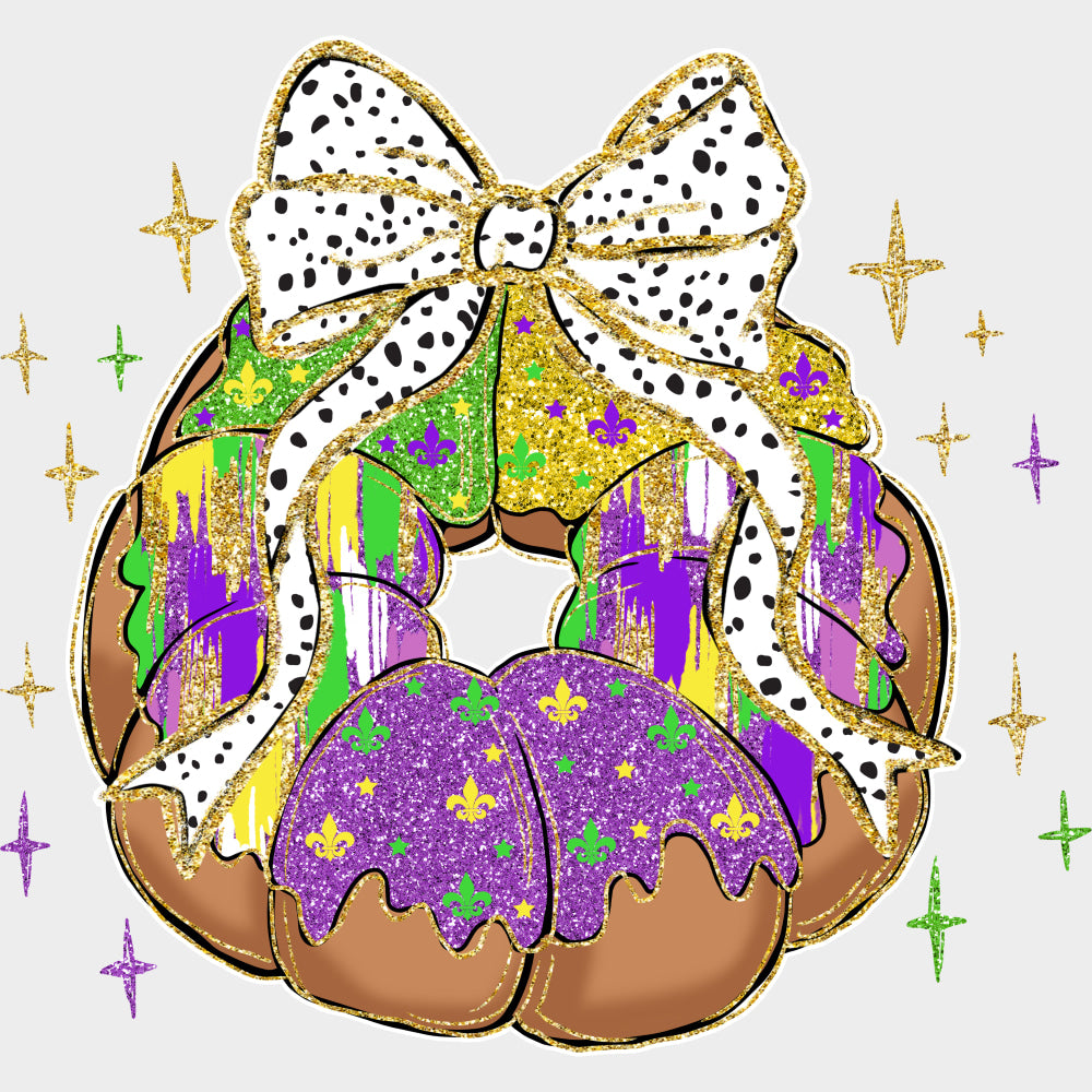 King Cake With Ribbon - Mardi Gras DTF Transfers Adult Unisex - S & M (10’’) / Light Color Design (See Imaging)